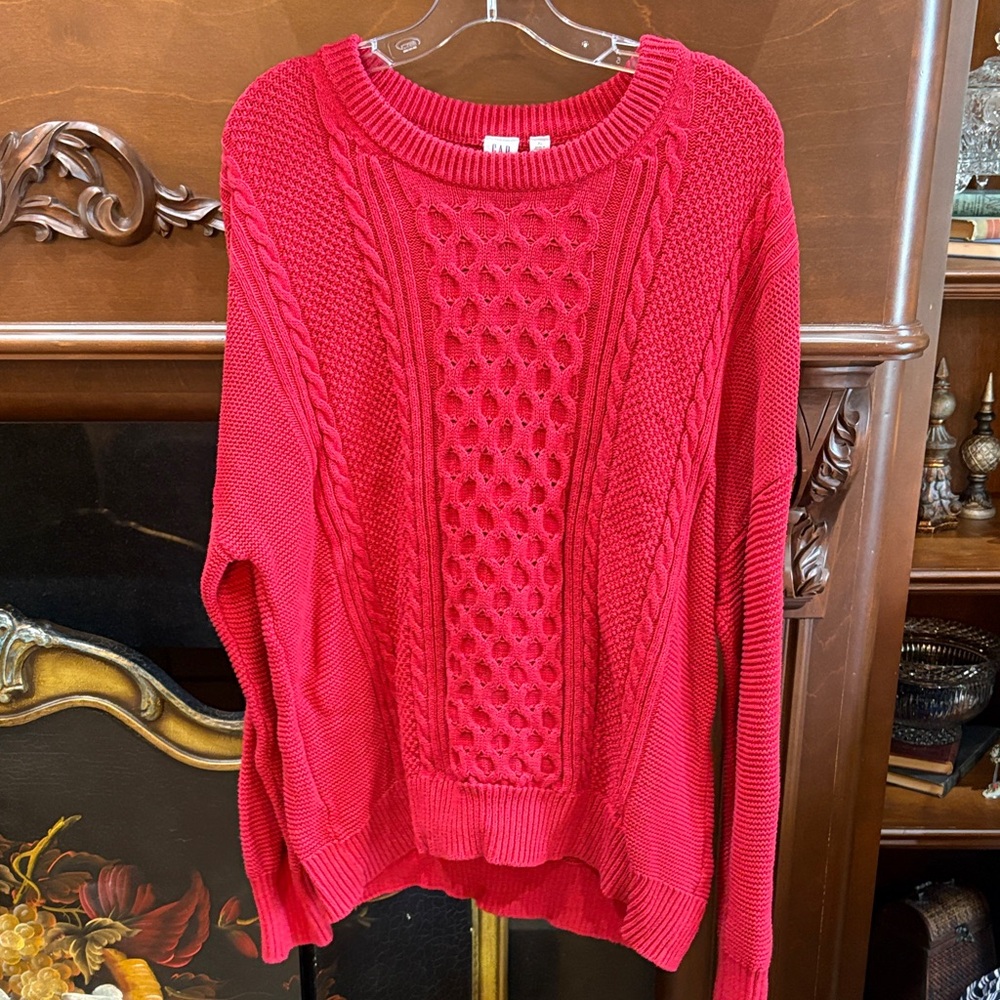 GAP Cherry Red Cable Knit Sweater